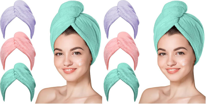 Microfiber Hair Towel,Turbans for Drying Wet Hair, anti Frizz Hair Wrap Towels for Curly Hair Women (Blue,Grey,Pink) , 3 Packs