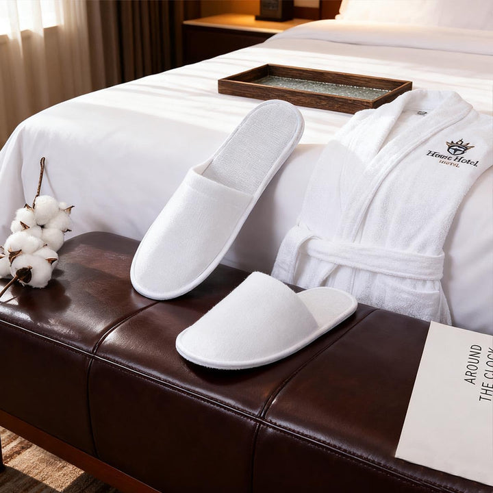 4 Pairs Disposable Slippers for Guests, Bulk White Slipper Pack for Hotel, Spa, Travel, Shoeless Home, Fits up to Adult