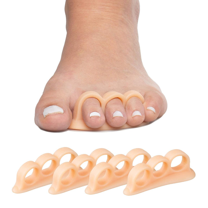 Hammer Toe Corrector for Women & Men | Triple Loop Gel Toe Spacers & Separators | Realign Bent, Crooked, Curled, Claw, Hammertoes | Soft Support for Straightening | 4 Pack, Beige