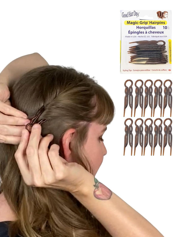 Hair Pins - 2 1/2" Plastic, U-Shaped Magic Grip Hairpins, Strong Durable Pins for Fine, Thick & Long Hair, Styling Accessories - Tortoise Shell, Set of 10