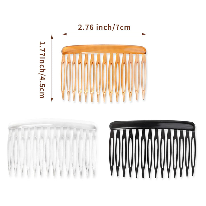 24 PCS Hair Side Combs for Women Fine Thin Hair, 14 Teeth Decorative Hair Combs for Women Girls Bridal Wedding Veil,Wide, Black, Transparent, Light Coffee