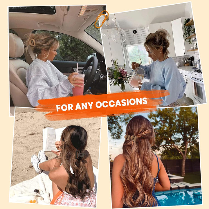 Matte Hair Clips for Women and Girls - Rectangle and Double Row Small Claw Clips for Thin/Medium Fine Hair - Nonslip Jaw Clips (Beige, Khaki, Brown, Black)