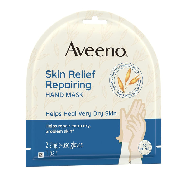 Skin Relief Repairing Hand Mask, Moisturizing Gloves with Prebiotic Oat & Shea Butter for Very Dry Skin, Hand Care for Sensitive Skin, Fragrance-Free, 1 Pair of Single-Use Gloves