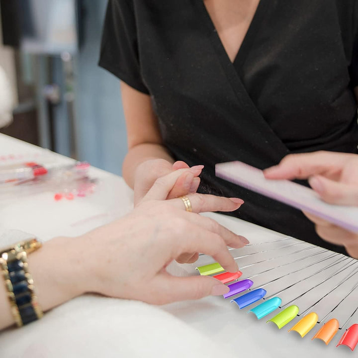 Nail Color Swatches Sticks with Ring, 50Pcs Clear Fan Shape Nail Art Polish Display Tips with Number Stickers False Nail Sample Sticks, Transparent Nail Practice-Tips for Manicure