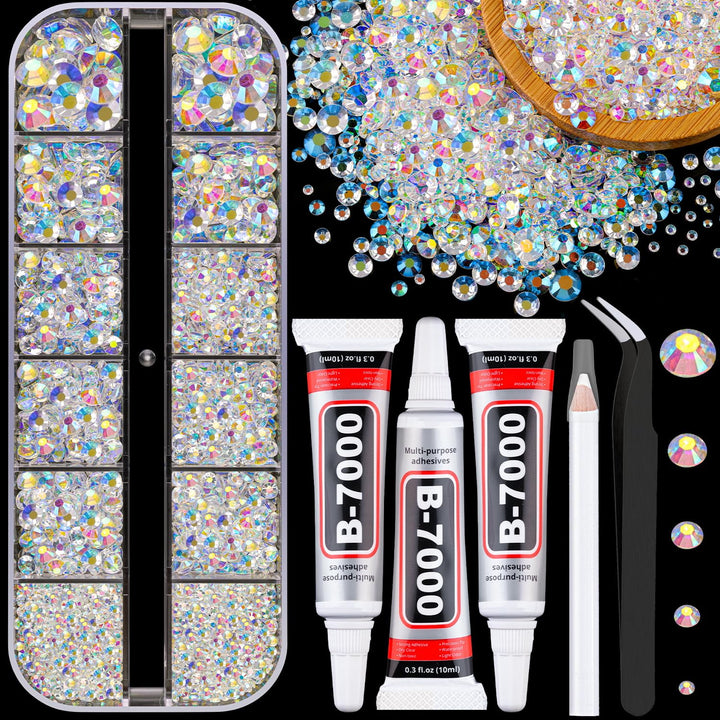 30000Pcs Resin Jelly Rhinestones for Bedazzling, Multicolor 3Mm Flatback Gems for Diamond Art, Bedazzler Kit with 3Pcs 10Ml B7000 Jewelry Glue for Nail Art Crafting Book Makeup
