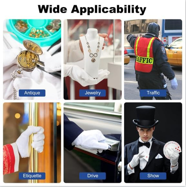 3 Pairs White Cotton Gloves, Premium Cotton Gloves for Dry Hands Sleeping, White Gloves for Moisturizing Hands Women and Men, Cloth Gloves for Eczema, Spa Glove for Lotion Overnight by