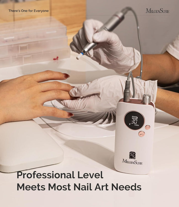 Portable Nail Drill 30000 RPM, SC320F Professional Rechargeable Electric Cordless Nail File for Acrylic Nails Gel Polishing Removing, Efile Nail Kit for Manicure Salon Home, Rose