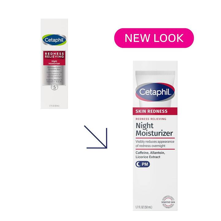 Night Cream, Redness Relieving Night Moisturizer for Face, 1.7 Fl Oz, for Dry, Redness-Prone Skin, Hypoallergenic, Fragrance Free