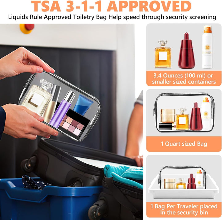 Clear Makeup Bag,Portable Travel Toiletry Bags with Zipper, TSA Approved Clear Organizer Bags, PVC Cosmetic Pouch for Airport Airline Compliant