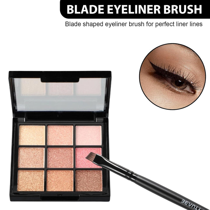 Angled Eyeliner Brush - Precision Ultral Thin Angle Eye Liner Brushes Fine Point with Flat Synthetic Bristles for Brow Powder, Smooth Gel, Cream, or Liquid for Creating Sharp Lines, Detailed Eye Looks