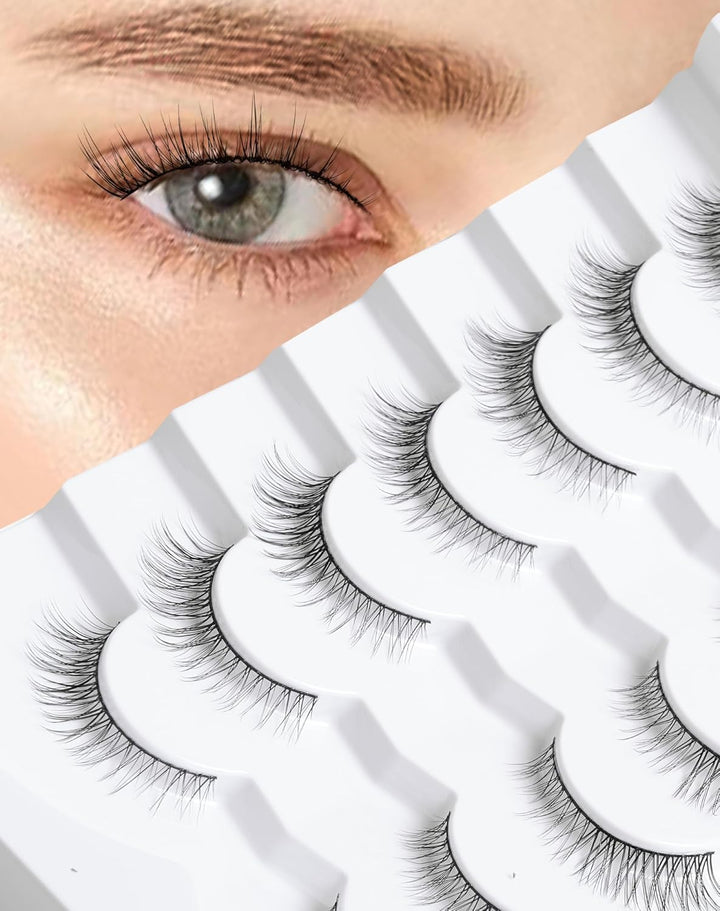Natural Lashes Wispy Lashes Natural Look False Eyelashes Natural Flared Eyelashes False Eye Lashes Soft Fluffy Lashes 7 Pairs D1 Natural (6-13MM)