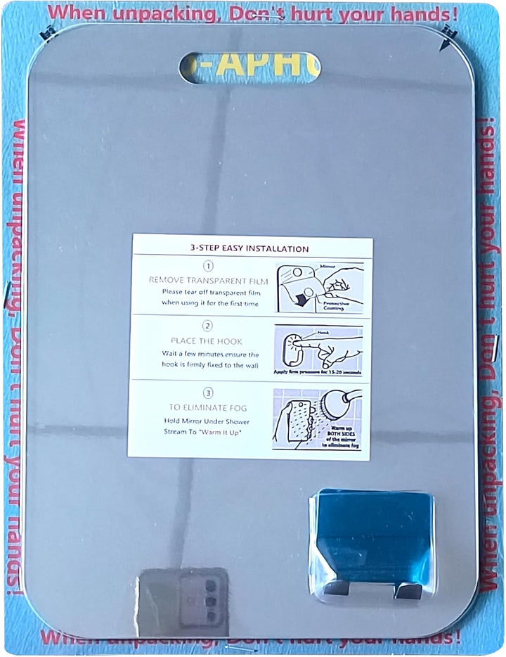 Fogless Shower Mirror (11Inx7.48In), Anti-Fog Frameless Wall Hanging Makeup & Shaving Bathroom Accessory (Large, Shaver Hook)