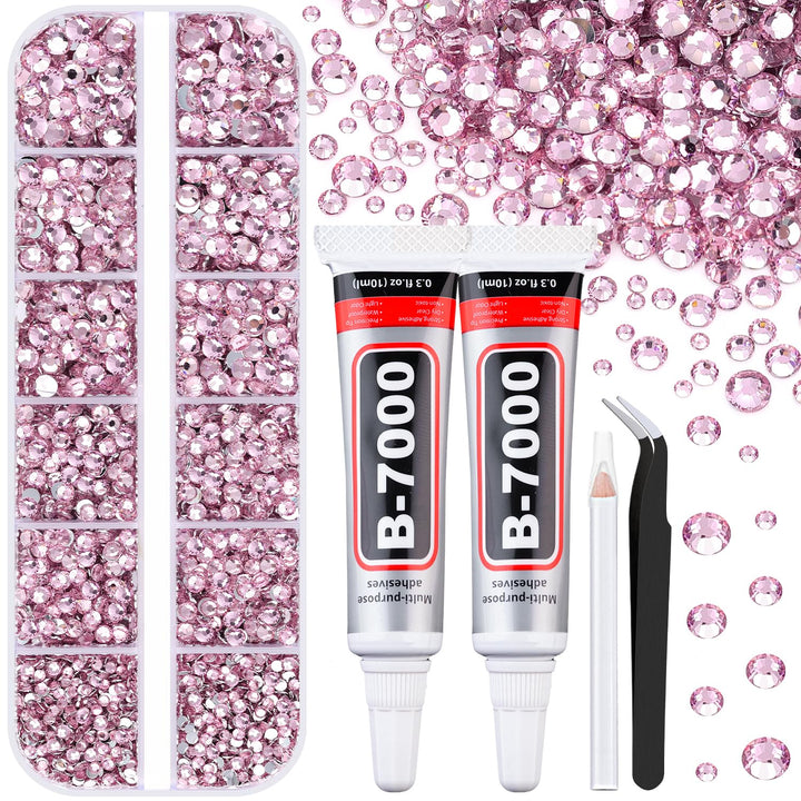 6100Pcs Resin Rhinestones for Crafting with 2Pcs 10Ml B7000 Jewelry Glue, 1 Box Flatback Crystals Diamond (Clear) for Bedazzling Crafts DIY Nail Art Non Hotfix Gems for Clothing Shoes Tumblers