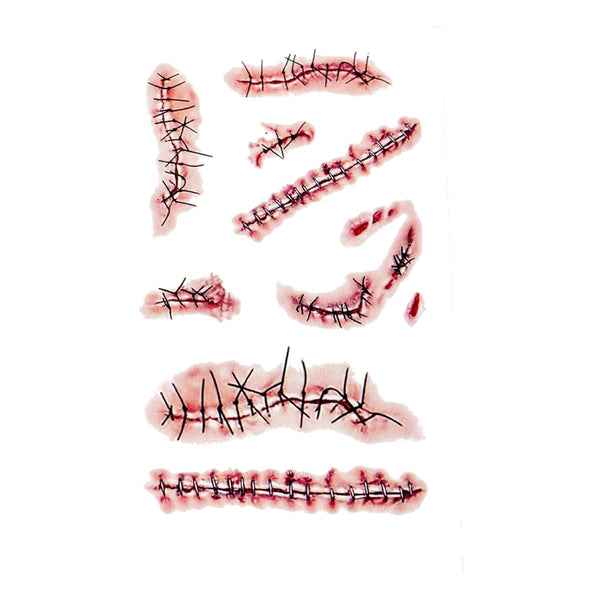 20 Sheets Halloween Zombie Temporary Tattoos -  Chucky Scar Fake Blood Tattoos Waterproof Realistic Stitches Wound Temp Tattoo for Chucky Cosume Prank Makeup Cosplay Kids Men Women Adults