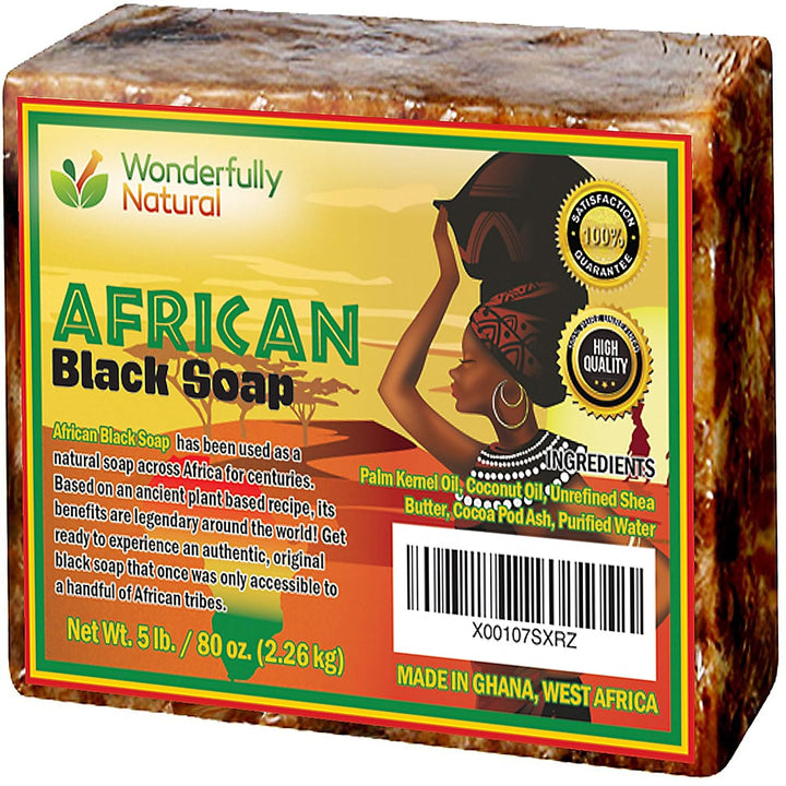 Organic African Black Soap - for Acne & Dark Spots | Natural Vegan and Cruelty Free – Satisfaction Guarantee 1Lb Bar | 90 Day Supply