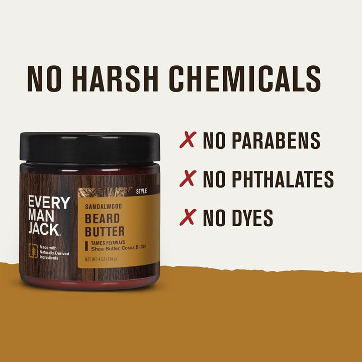 Beard Butter- Subtle Sandalwood Fragrance - Hydrates and Styles Dry, Unruly Beards While Relieving Itch - Naturally Derived with Shea Butter and Coconut Oil - 4-Ounce (2 Pack)