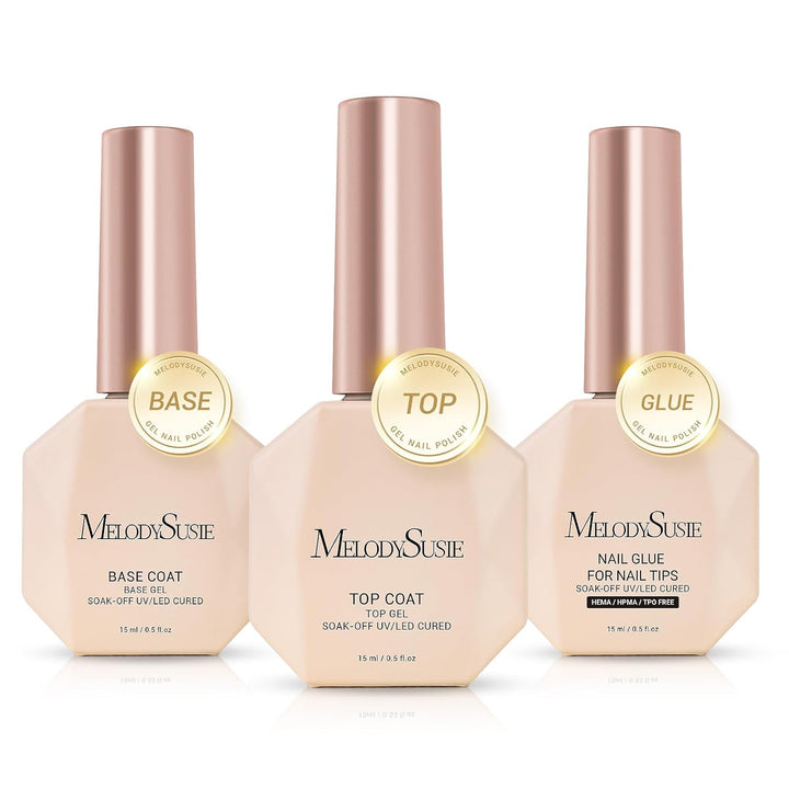 Top Coat Builder Gel Base Coat No Wipe Glossy Set Long Lasting Shine Finish Soak off UV LED Nail Lamp Nail Polish Art Design Manicure Kit Perfect Gifts for Women Girls 3 Pcs 15Ml Clear