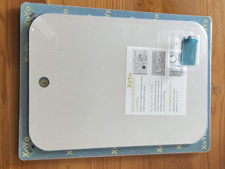 -Large Fogless Shower Mirror （11Inx7.48In）, Includes 1 Adhesive Hooks, Anit-Fog Shower Mirror, Shower Makeup Shave Mirror, Frameless Shower Mirror, Wall Hanging Mirror (Large, 1 Pack)