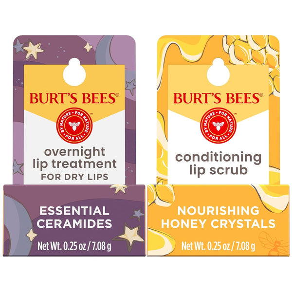 Conditioning Lip Scrub and Overnight Intensive Lip Treatment, with Ceramides, Exfoliates and Hydrates Lips 8 Hours, Natural Origin, 2 Jars, 0.25 Oz