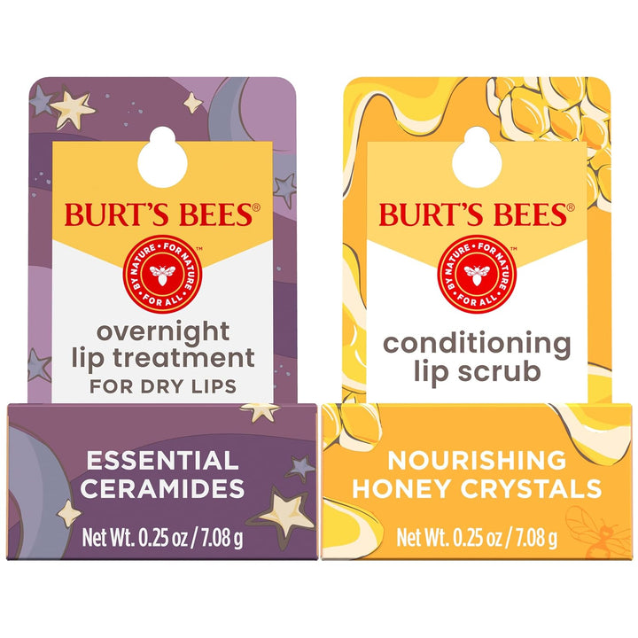Conditioning Lip Scrub and Overnight Intensive Lip Treatment, with Ceramides, Exfoliates and Hydrates Lips 8 Hours, Natural Origin, 2 Jars, 0.25 Oz
