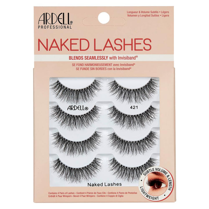 Naked Strip Lashes 421 – Natural-Looking, Long-Lasting False Eyelashes with Invisiband for Seamless Blend, 4 Pairs, 1-Pack