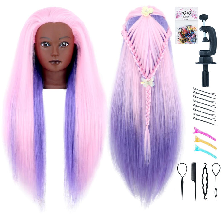 Mannequin Head with Hair 26"-28'' Doll Head for Hair Styling Manikin Practice Cosmetology Training Braiding Heads with Clamp Holder and Styling Tools (Black)