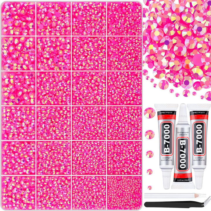 18000Pcs Resin Jelly Rhinestones for Bedazzling, Multicolor 3Mm Flatback Rainbow Gems, Bedazzler Kit with 3Pcs 10Ml B7000 Jewelry Glue for Crafts Crafting Book Shoes Nail Art