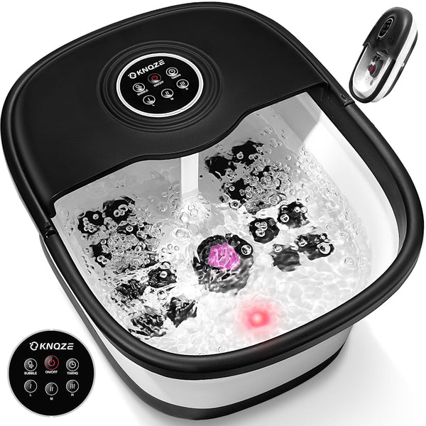 Collapsible Foot Spa Bath with Heat, Remote Control, Temperature Control, Bubbles, Pumice Stone, Red Light, Timer, 16 Massage Roller Pedicure Foot Spa Foot Soaker for Soothe & Relax Tired Feet