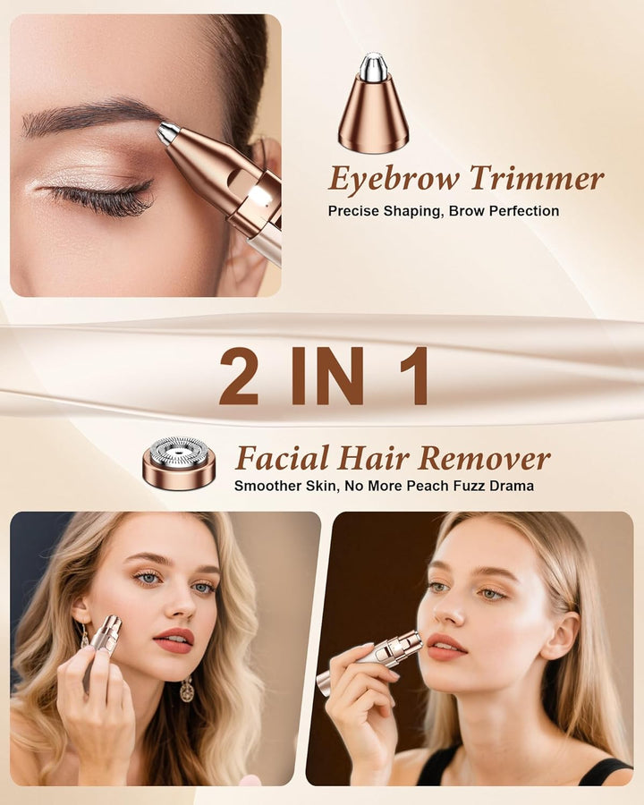 Eyebrow Trimmer Facial Hair Removal for Women: 2 in 1 Rechargeable Face Shaver and Eyebrow Razor - Painless Electric Hair Remover Device for Peach Fuzz Fine Hairs Upper Lip Chin