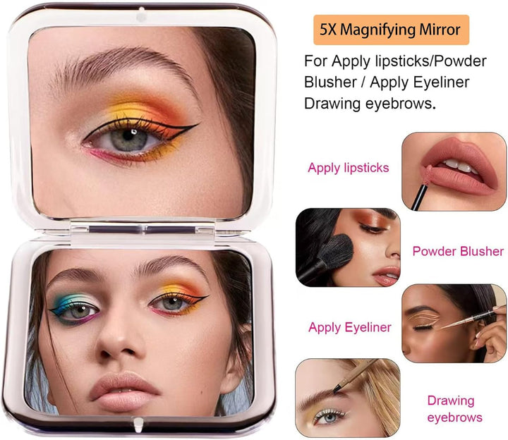 Small Compact Mirror for Purse,5X/1X Travel Magnifying Mirror for Women, Makeup Mirror for Girls, Portable Ultra Slim Pocket Mirror