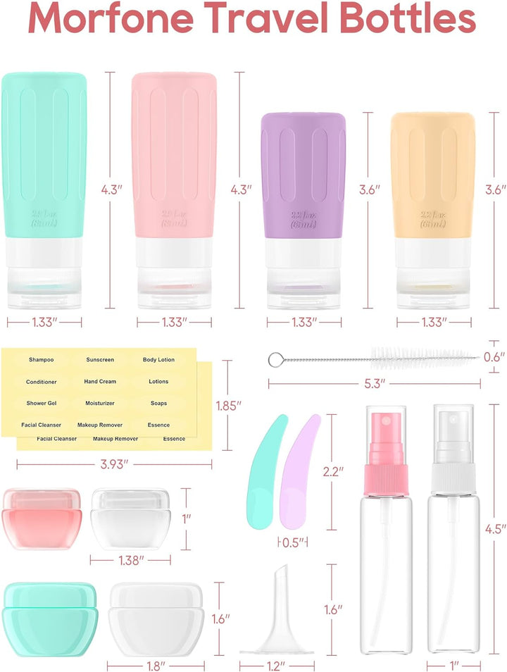 16 Pack Travel Bottles Set for Toiletries, TSA Approved Travel Containers Leak Proof Silicone Squeezable Travel Accessories 2Oz 3Oz for Shampoo Conditioner Lotion Body Wash (BPA Free)