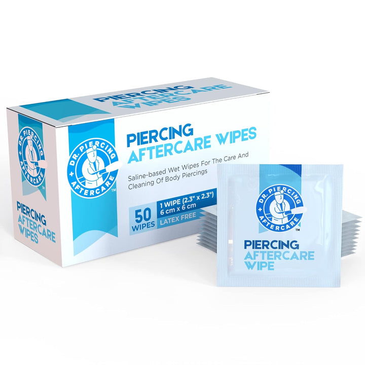 Wipes – Piercing Aftercare | Saline Solution for Piercings - Keloid Bump Ear Piercing Cleaner – Ears Lips Belly Nose Piercing Bump - Piercing Hole Cleaner (50 Count)
