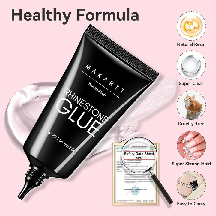 Nail Rhinestone Glue: Super Strong Gel Glue for Nail Art Decorations, Charms, 3D Bling, Gems, Jewel Diamonds 30ML Cured Need Beauty