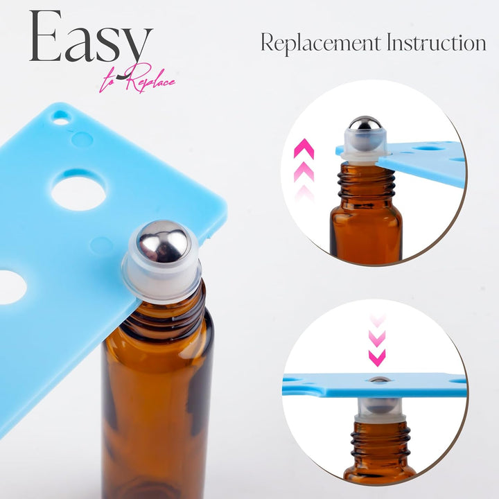 10Ml Roller Bottles for Essential Oils, 4 Pack Glass Roll on Bottles, Refillable Perfume Bottle, with Stainless Steel Roller Balls, 2 Droppers, 1 Opener, Labels (Amber)