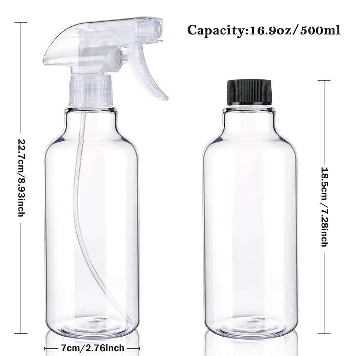 Plastic Spray Bottles Empty Spray Bottle 16.9Oz/500Ml 2 Pack Heavy Duty Spraying Bottles Mist/Stream Water Bottle for Cleaning Solutions, Essential Oils, Hair (Clear)