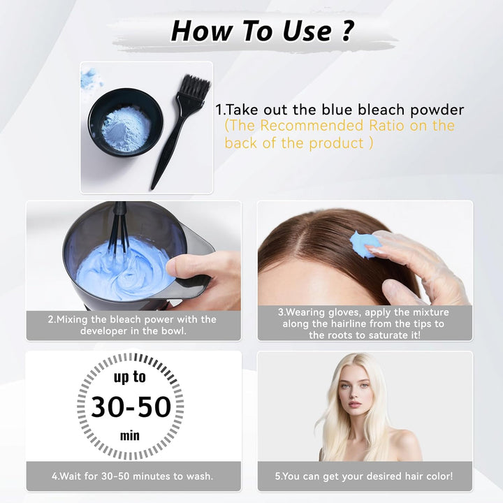 Hair Bleach Powder, Professional Lightening Bleach for Hair, Strong & Gentle Bleach Powder for Hair, Lift up to 8 Levels, Perfect for DIY Blonde Highlights & Lightening (100G/3.53Oz)