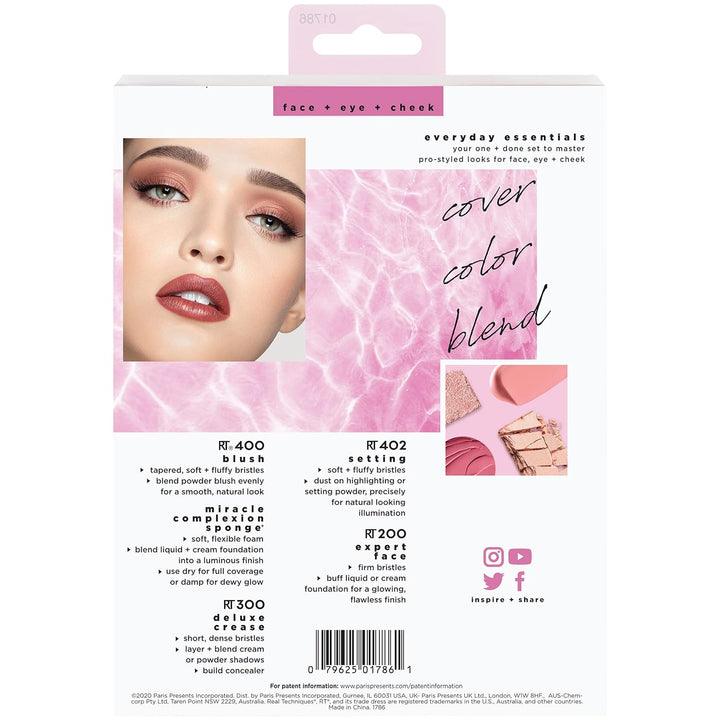 5 Piece Everyday Essentials Makeup Brush Set, Includes 4 Brushes & Makeup Sponge, for Foundation, Blush, Bronzer, Contour, Eyeshadow, & Powder, Travel Gift Set, Cruelty-Free & Vegan