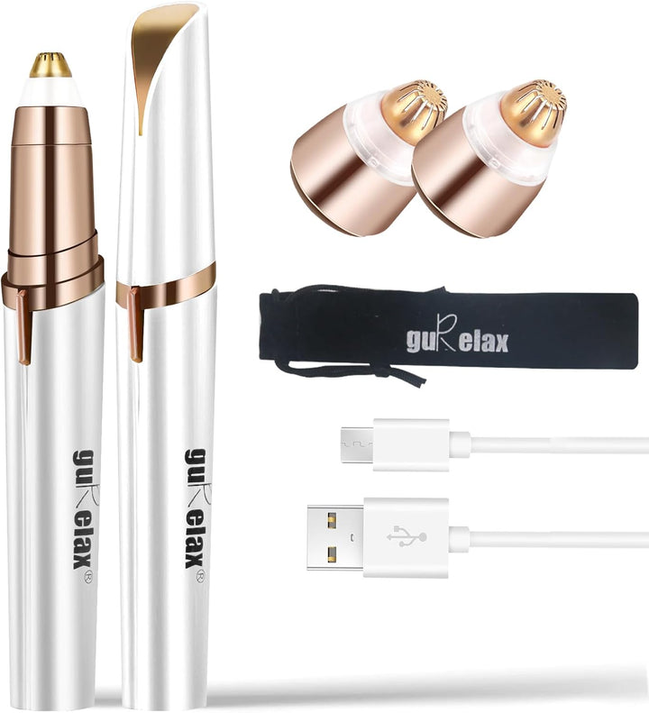 Eyebrow Trimmer for Women, Rechargeable Eyebrow Hair Remover, Painless Electric Razor with 2 X Replacement Heads, Eye Brow and Face Epilator Hair Removal (Rose Gold)