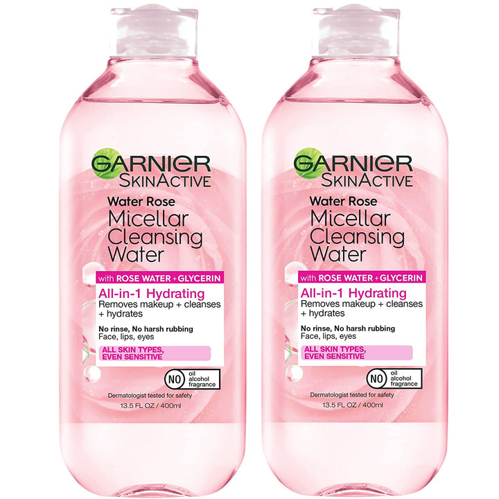 Micellar Water with Rose Water and Glycerin, Hydrating Facial Cleanser & Makeup Remover, for All Skin Types, Vegan, Cruelty Free, 13.5 Fl Oz (400Ml), 1 Count