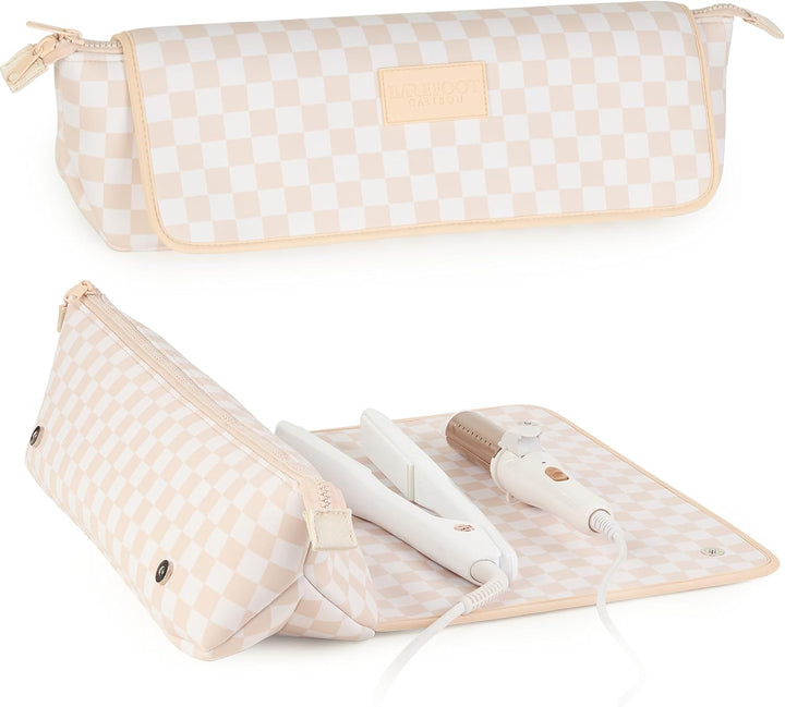 Hair Tools Travel Bag and Heat Resistant Mat for Flat Irons, Straighteners, Curling Iron, and Haircare Accessories, 2-In-1 Design, with Interior Pockets, Portable Organizer