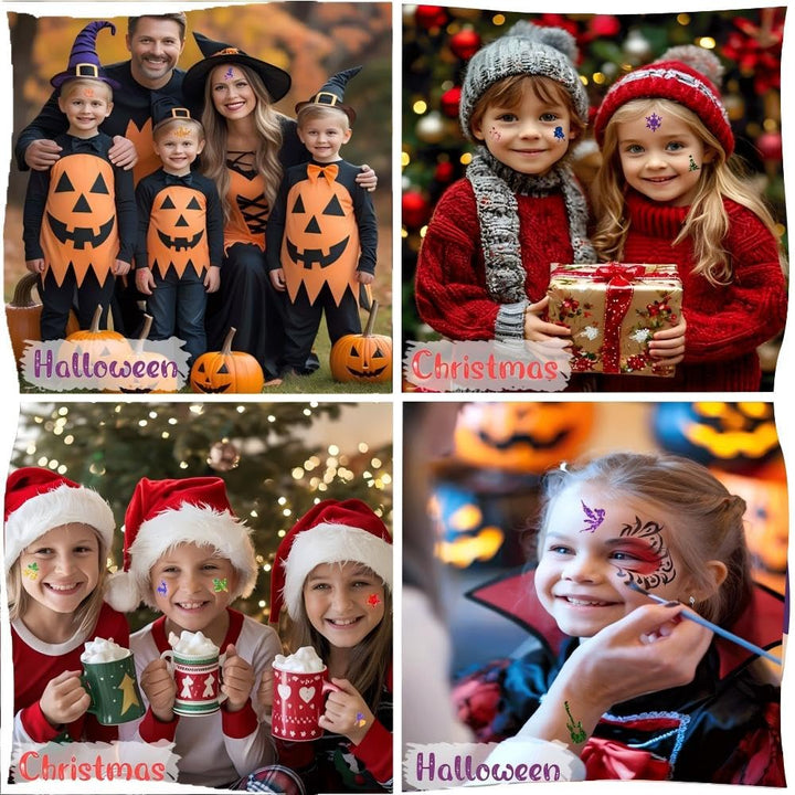 250-Piece No-Mess Temporary Glitter Tattoo Kit for Kids, 203 Unique Stencils,3 Glue,4 Brushes,Boys Girls Adults Glitter Tattoos Kids Make up Kit, Gifts for Girls 6-12, Boys Birthday Party Halloween