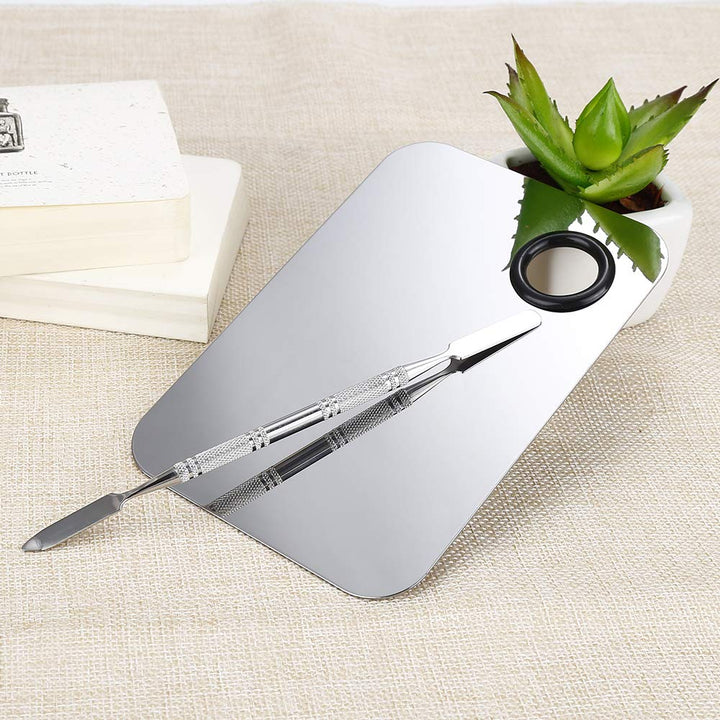Stainless Steel Cosmetic Makeup Palette, Professional Cosmetic Mixing Makeup Palette Spatula Makeup Artist Tool, Beauty Salon Color Cream Mixing Palette with a Spatula Makeup Nail Art Palette