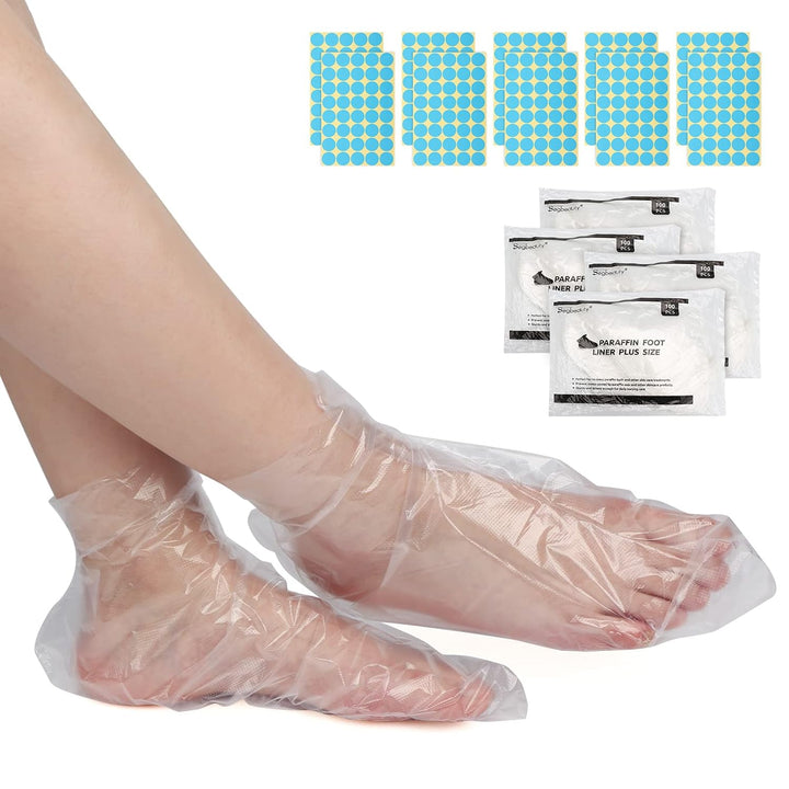 Paraffin Bath Liners for Foot, 200 Counts Plastic Foot Covers, Booties for Feet Thermal Foot Liners, Foot Protectors with 200 Stickers for Snug Closure, Wax Thera-Py Foot Bags