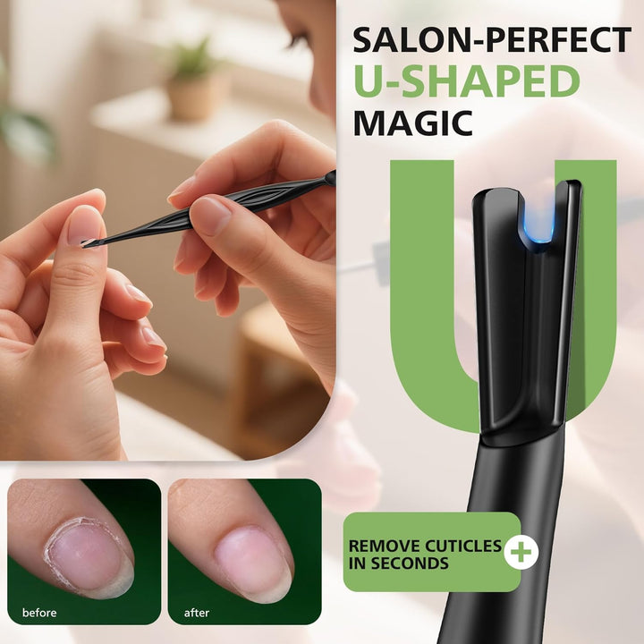 2-In-1 Cuticle Pusher & Trimmer with Fork – Professional Stainless Steel Nail Cuticle Remover Tool for Pain-Free Manicure & Pedicure – Durable Metal Cuticle Nippers and Scraper, Black