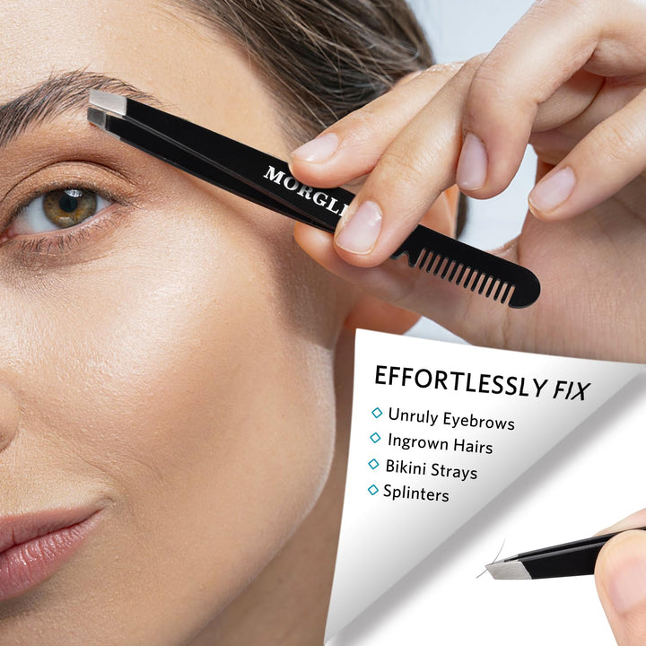 Tweezers Set and Nail Clippers, 9 Pcs Stainless Steel Tweezers Kit for Men Professional Manicure Set for Men Grooming Kit with Leather Travel Case