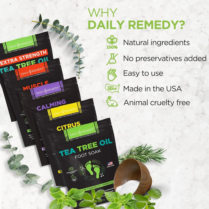 Foot Soak Salts- Variety Pack of 4- Tea Tree Oil, Muscle Relief, Calming Lavender & Citrus Soak- for Foot Pain, Soreness, Athlete’S Foot, Odors, Calluses-Made in USA