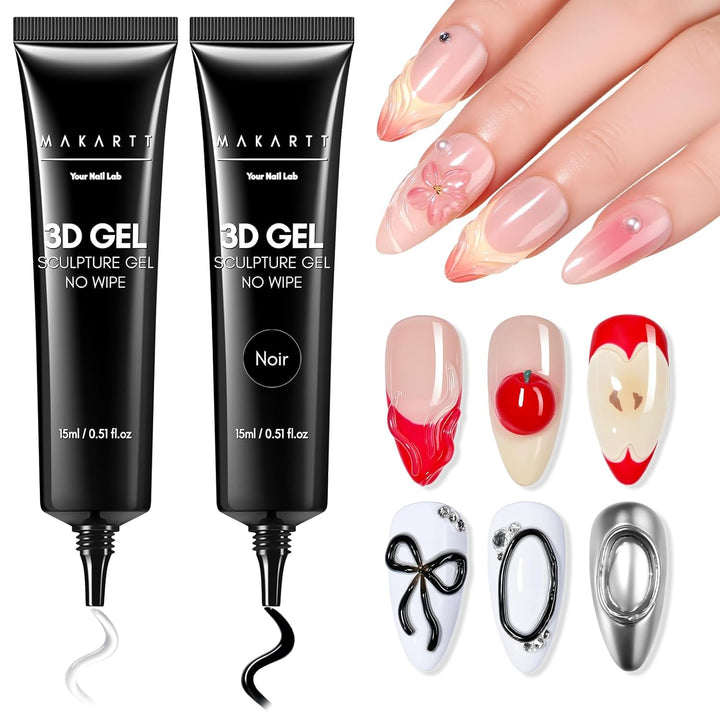 3D Gel Nail Art, Sculpting Gel Glue for Drawing, Molding, Sculpture, Gems and Decoration, No Wipe Clear Gel Polish for DIY Nail Designs, 15G