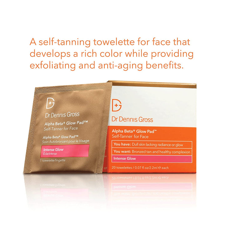 Alpha Beta Glow Pad Self Tanner, Intense Glow for Face: for Dull Skin Lacking Radiance & Glow, (20 Towelettes)