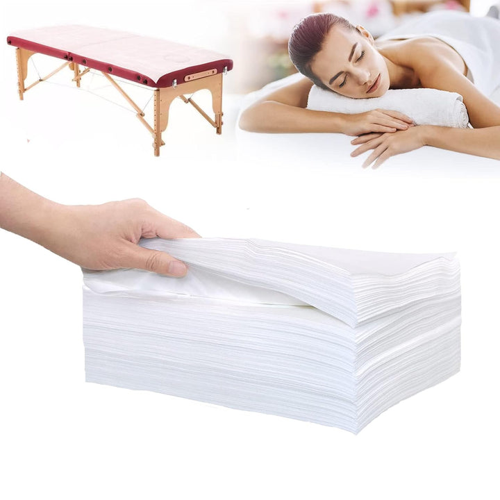 100Pcs Disposable Massage Table Sheets 31.5" X 71" Non-Woven Fabric Bed Covers for Ultimate Hygiene and Comfort in Massage, Tattoo, and Spa Treatments, Breathable and Durable Sheets(White)