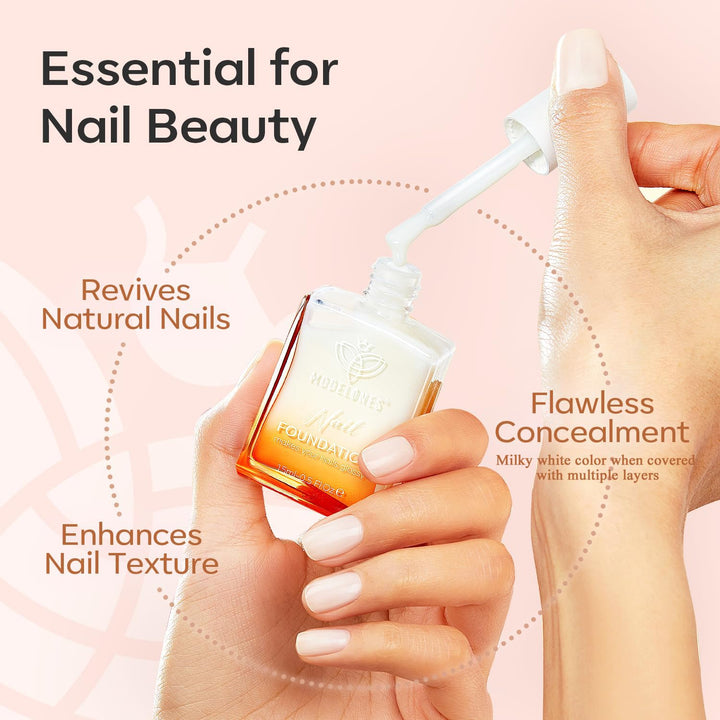 Nail Strengthener, Milky White Nail Polish Natural Nail Concealer Foundation Air Dry Nail Growth Polish for Damaged Nails Imperfection Masking Gifts for Women 15Ml